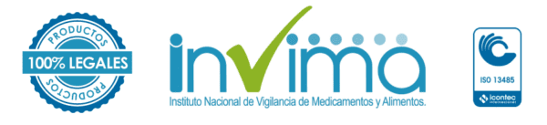 Logo de Invima, el organismo colombiano de vigilancia alimentaria y medicamentos, flanqueado por emblemas de conformidad legal y certificación ISO."